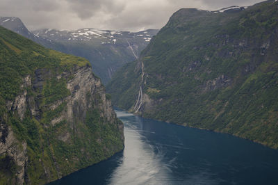 Scenic view of geiranger fjord