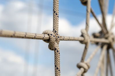 Close-up of rope on fence against sky