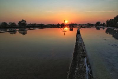 Scenic view of lake against sky during sunset