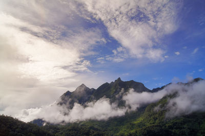 View of mountain range against cloudy sky