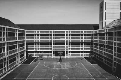 High angle view basket ball court in school