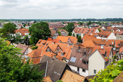 High angle view of townscape against sky