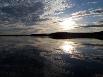 Scenic view of lake against sky during sunset