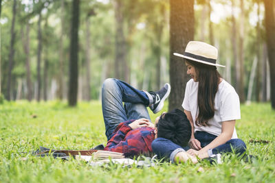 People sitting on grass