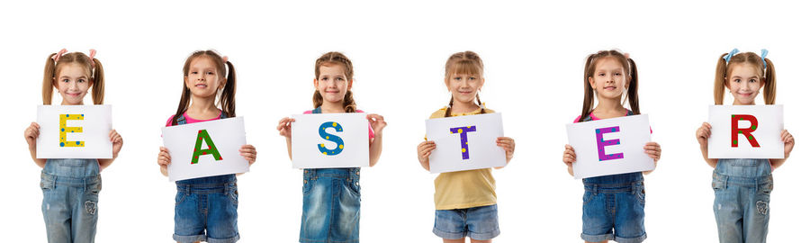 Group of people standing against white background