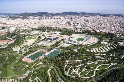 Aerial view of townscape against sky