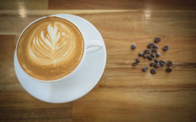 High angle view of coffee on table