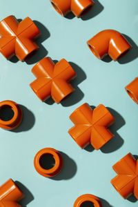 Full frame shot of multi colored toys against white background