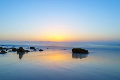 Scenic view of sea against sky at sunset