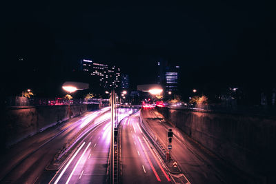 Light trails on road at night