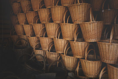 Full frame shot of wicker basket for sale