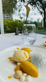 Close-up of ice cream in glass on table