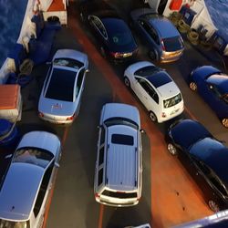 High angle view of cars in row