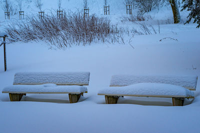 Scenic view of snow covered field against clear sky