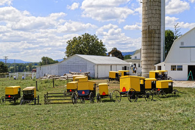 Built structure on field against sky