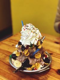 Close-up of dessert in bowl on table