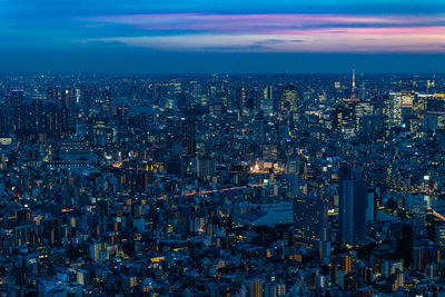 Scenic panoramic view of tokyo at sunset from the skytree, the tallest tower in the world, japan