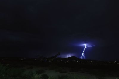 Lightning in sky at night