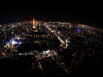 High angle view of city at night