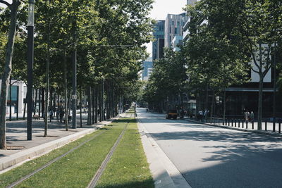 Street amidst trees and buildings in city