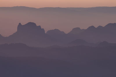 Layer of mountains with misty in morning