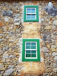 Low angle view of house window