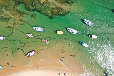 High angle view of wet sand on beach