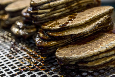 High angle view of bread on metal