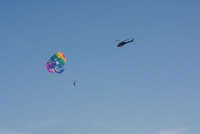 Low angle view of kite against clear sky