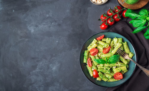 High angle view of fruits and vegetables in bowl