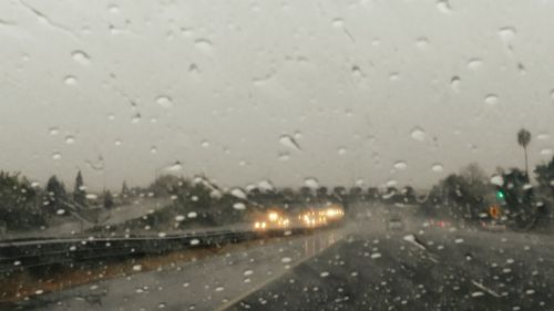 View of rain drops on road