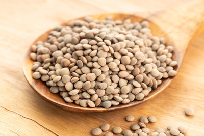 High angle view of coffee beans on table