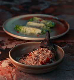 Close-up of food in plate on table