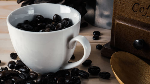 Close-up of coffee cup on table
