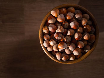 High angle view of coffee beans on table