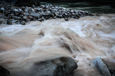 Water flowing through rocks