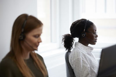 Diverse call center employees at work