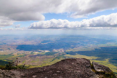 Aerial view of landscape against cloudy sky