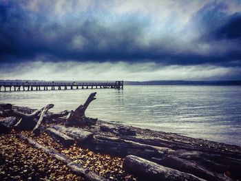 Scenic view of sea against cloudy sky