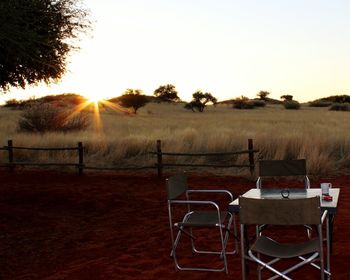 Scenic view of field against sky at sunset