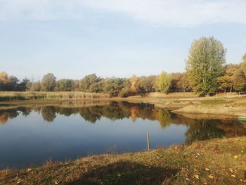 Scenic view of lake against sky