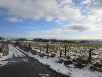 Scenic view of landscape against sky during winter