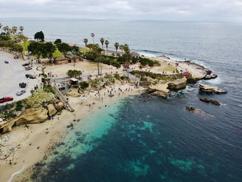 High angle view of swimming pool on beach