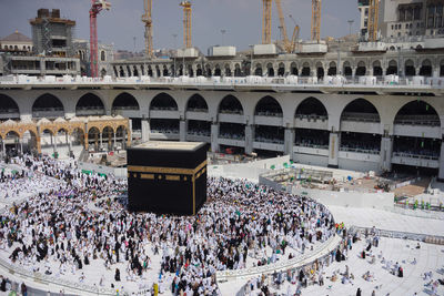 People in front of building