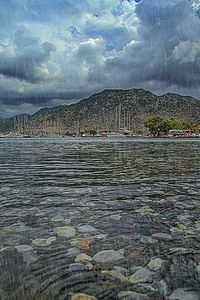 Scenic view of sea against cloudy sky