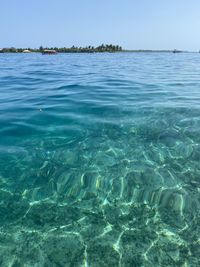 Scenic view of sea against clear blue sky