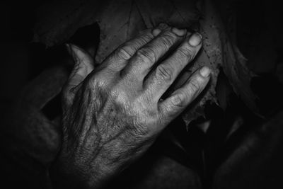 Close-up of hands on rock