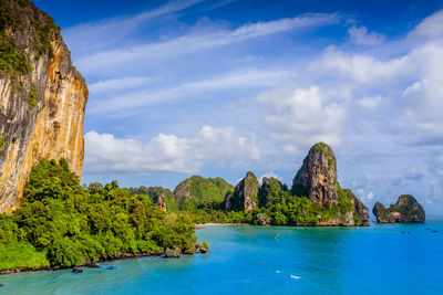 Scenic view of bay against sky