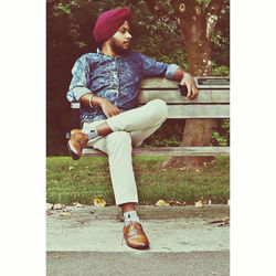 Woman sitting in park