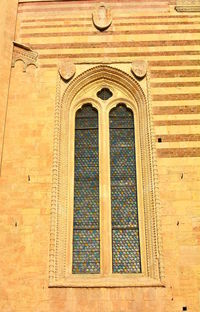 Low angle view of ornate window on building